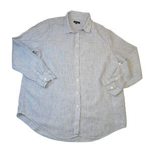 Quince Women's 100% European Linen Blue White Stripes Long Sleeve Shirt Size XL